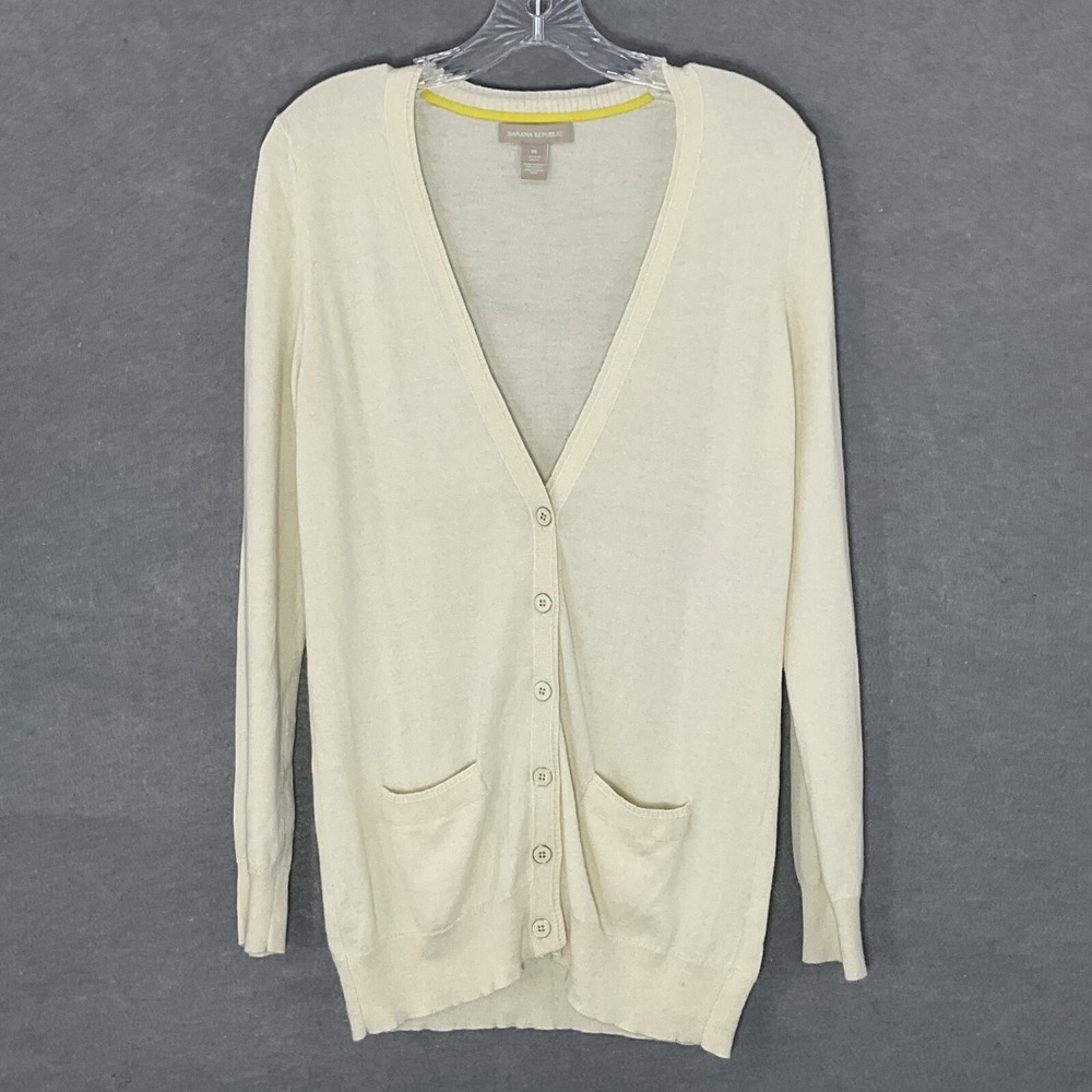 Banana Republic Cardigan‎ Women Sz M Ivory Wool Sweater Academia Grandpa Preppy